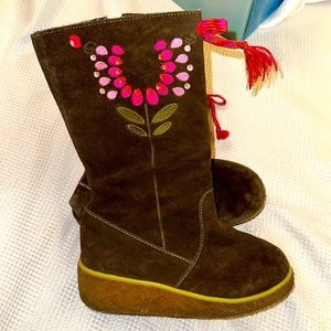 GYMBOREE PERUVIAN DOLL SUEDE LEATHER EMBROIDERED BOOTS GIRLS 3 HTF